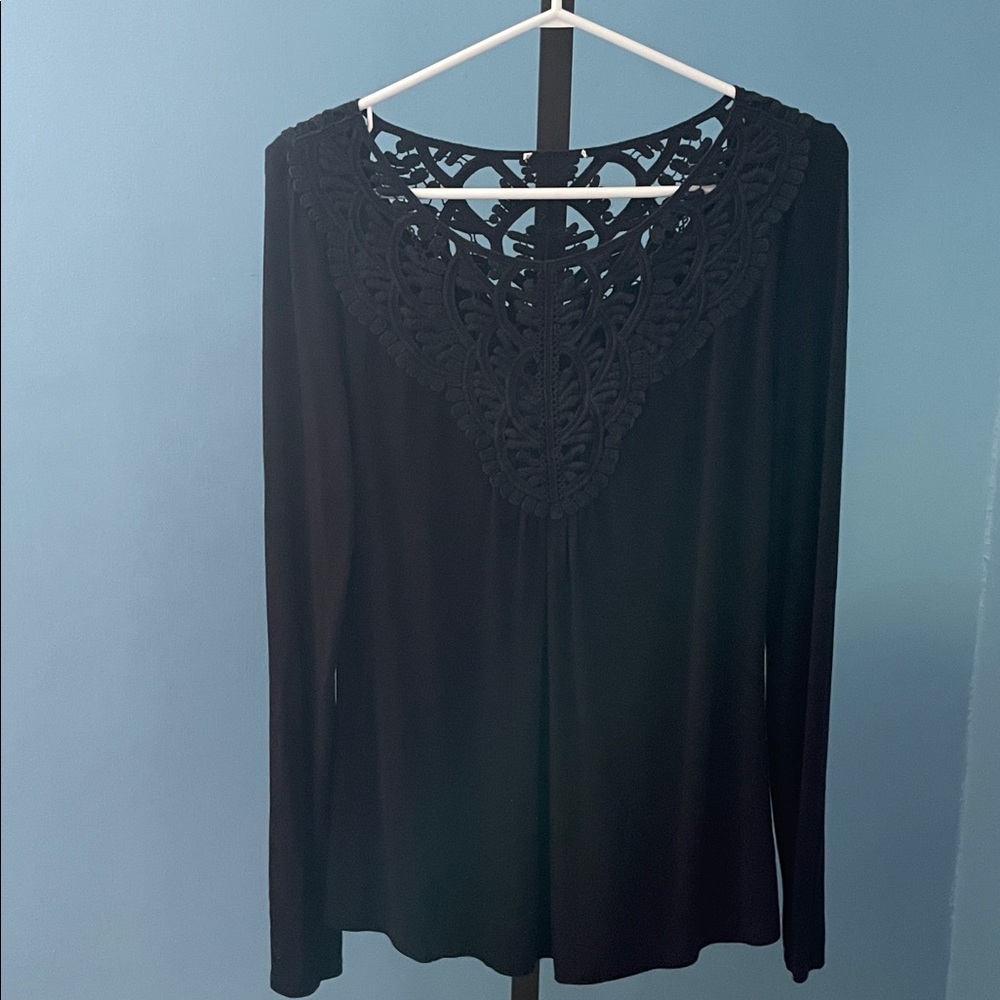 Anthropologie Meadow Rue Black Long Sleeve Blouse with Lace Detail